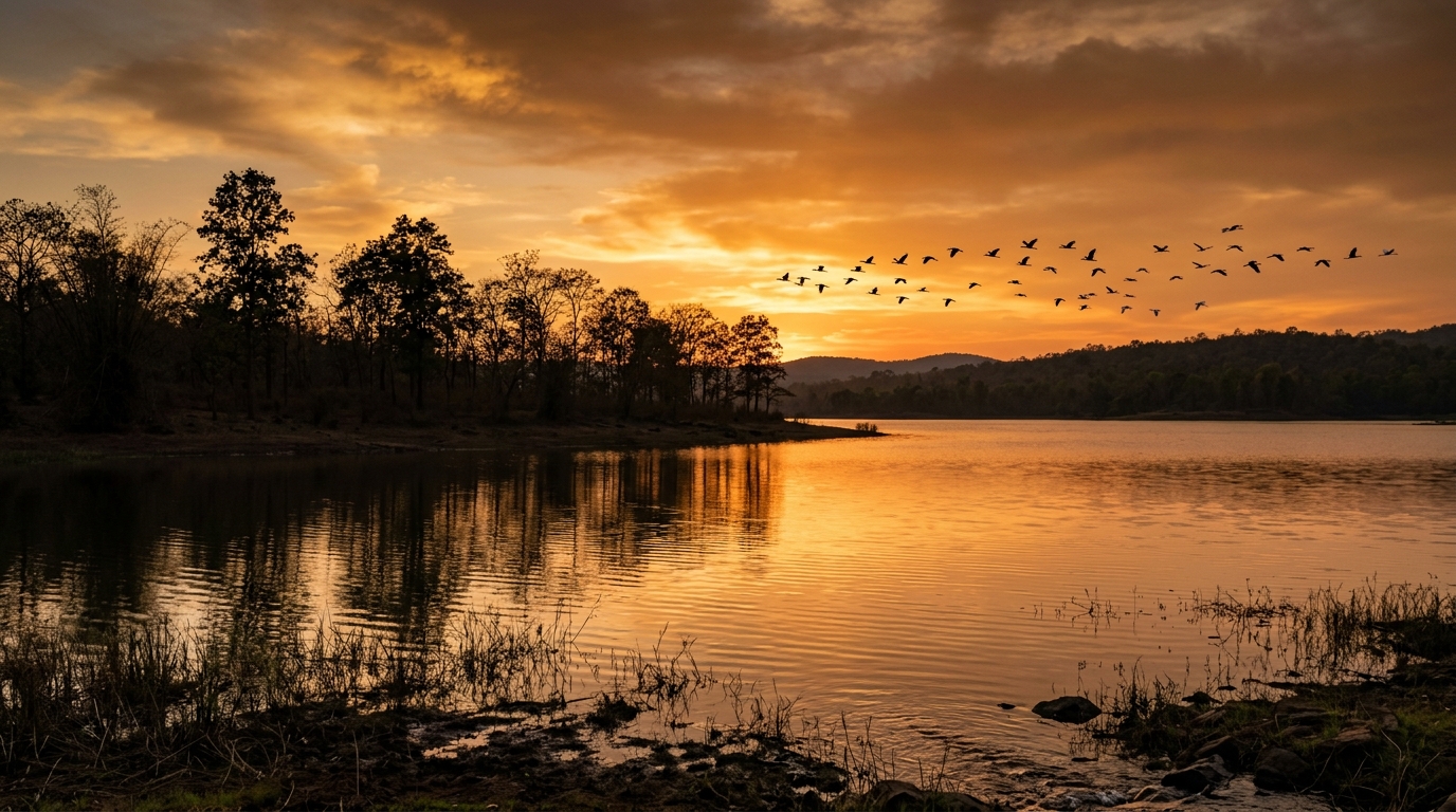 Tadoba National Park scenic lake at sunset